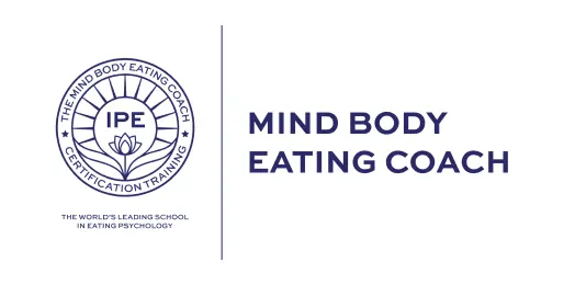 Mind Body Eating Coach certification badge with a lotus flower design.